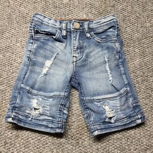 Xray Jeans Boys 3T Blue Denim Moto Shorts Distressed Adjustable Waist Stretch